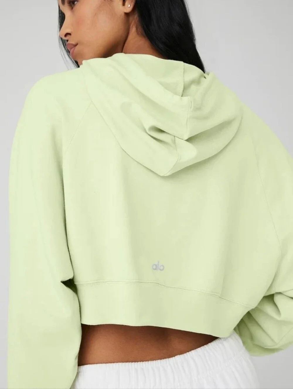 Alo Yoga Double Take Cropped Hoodie Sweatshirt S Iced Green Tea Matcha